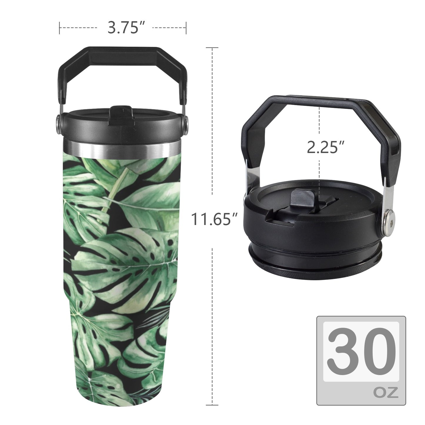 Jungle Leaves - 30oz Tumbler with Top Handle