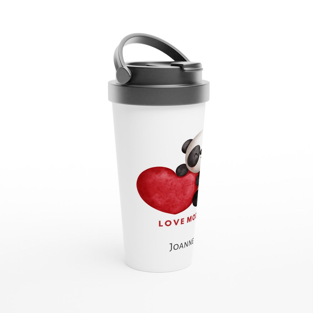 Panda Love Mode - White 15oz Stainless Steel Travel Mug Travel Mug Globally Fulfilled