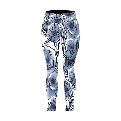 Blue And White Floral - Women's Plus Size High Waist Leggings Women's Plus Size High Waist Leggings