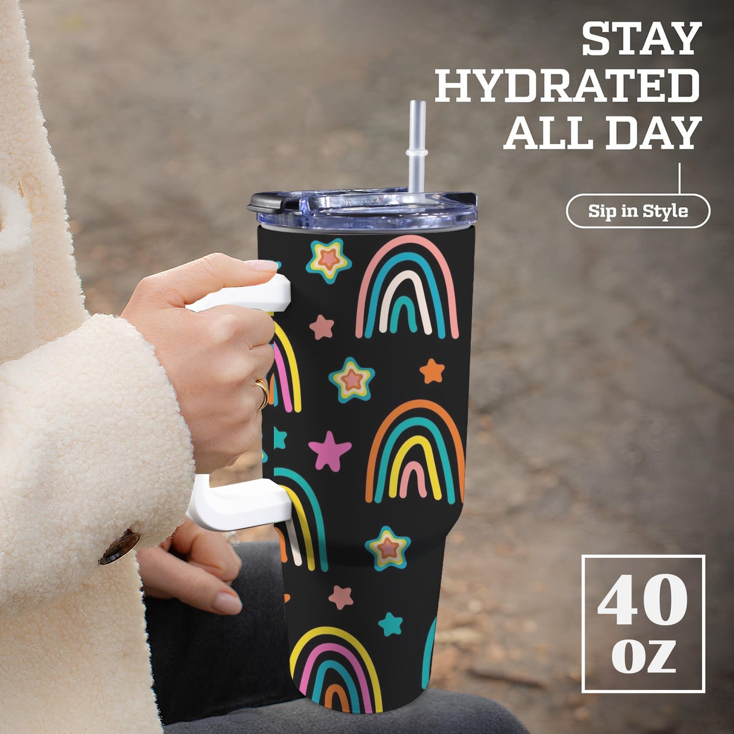 Rainbows - 40oz Tumbler with White Handle