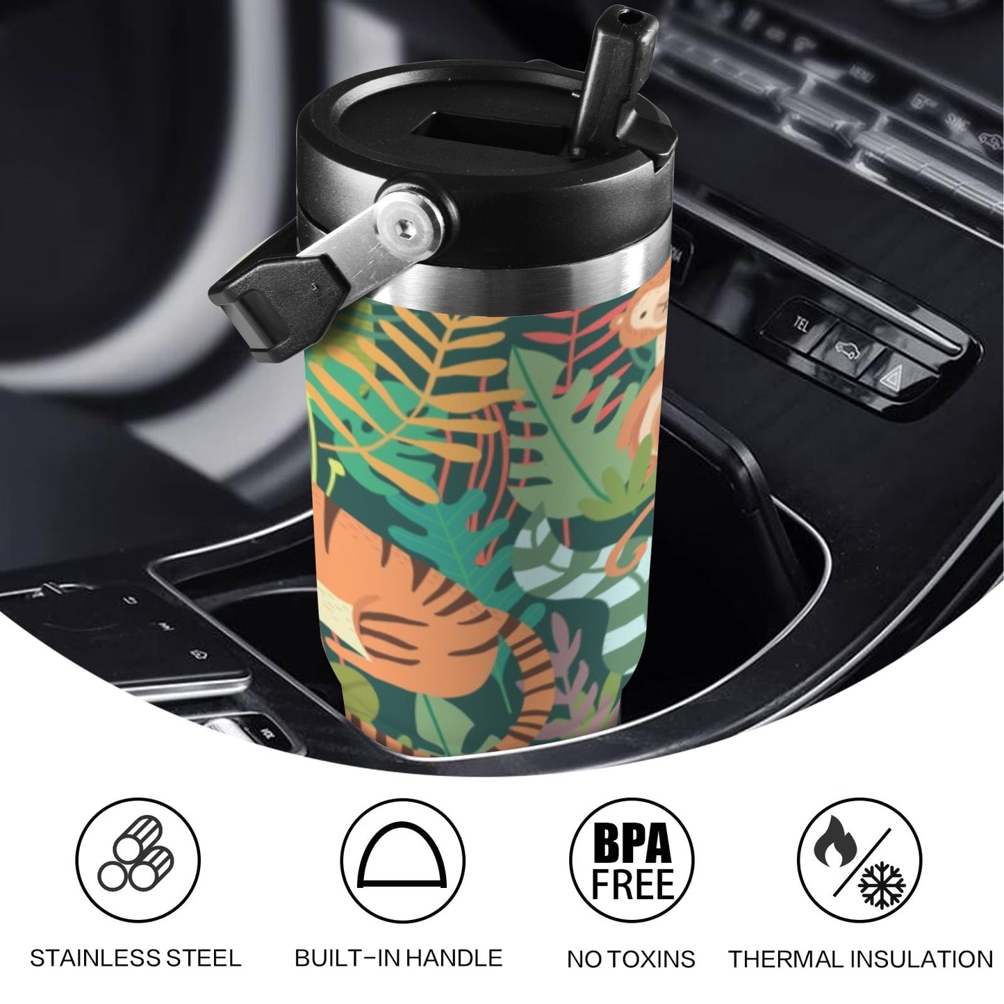 Tropical Jungle Animals - 30oz Tumbler with Top Handle