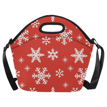 Red Snowflakes, Christmas - Neoprene Lunch Bag/Large