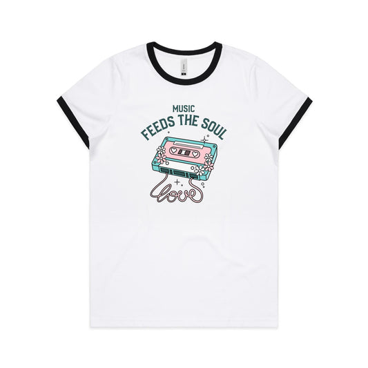 Music Feeds The Soul, Cassette Tape - Women's Ringer Tee