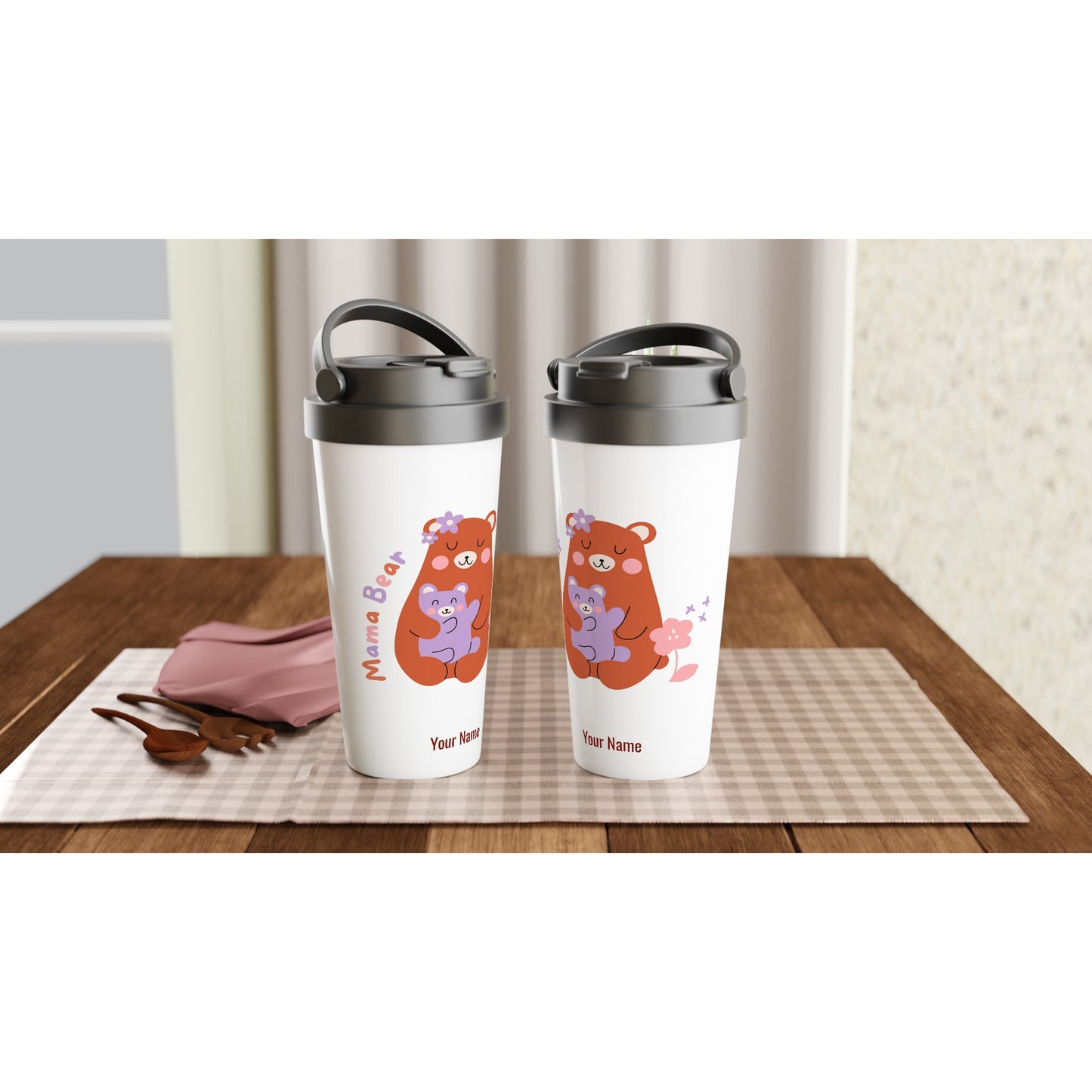 Personalised - Mama Bear - White 15oz Stainless Steel Travel Mug Personalised Travel Mug mum