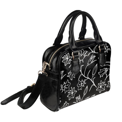 Black And White Floral - Shoulder Handbag