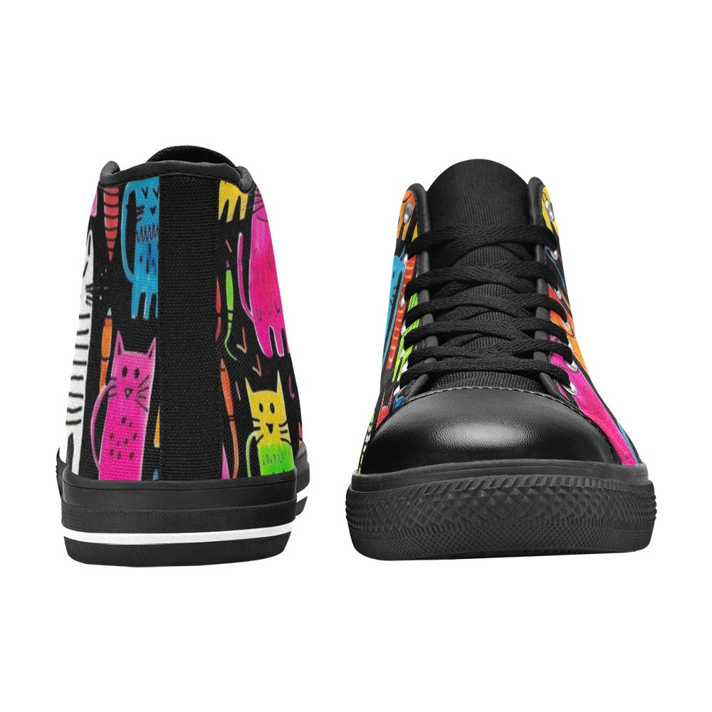 Colourful Cats - Kids High Top Canvas Shoes Kids High Top Canvas Shoes animal Printed Offshore