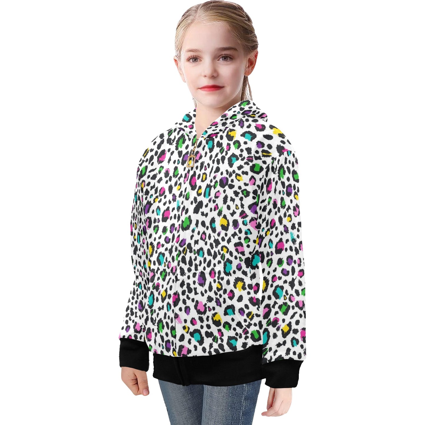 Animal Print In Colour - Senior Girls Zip Up Hoodie