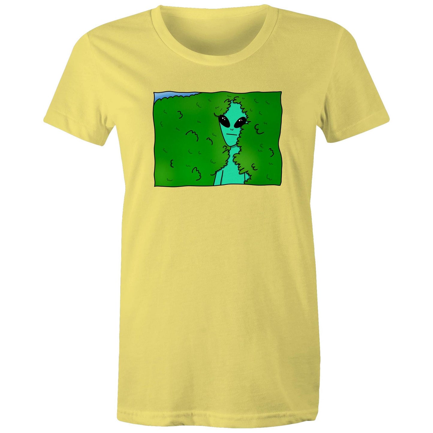 Alien Backing Into Hedge Meme - Womens T-shirt