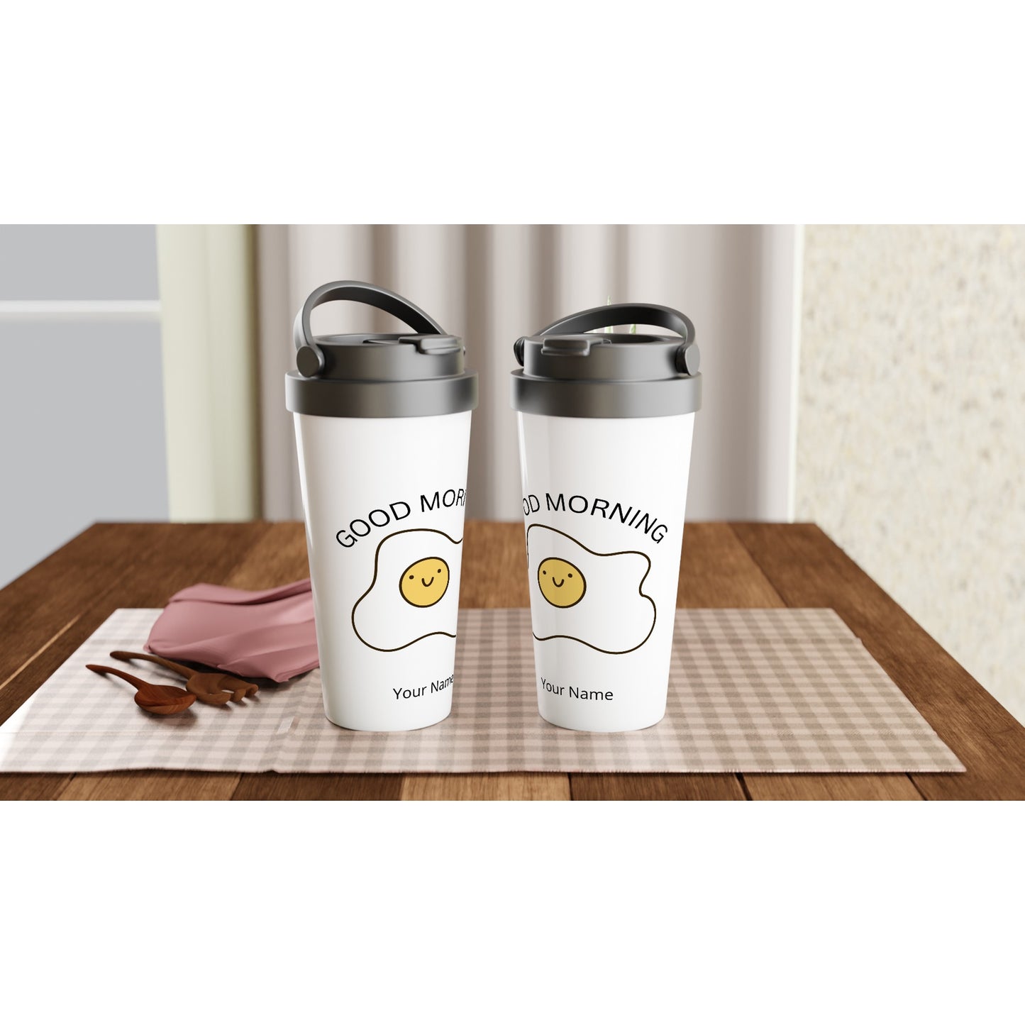 Personalised - Egg, Good Morning - White 15oz Stainless Steel Travel Mug Personalised Travel Mug funny