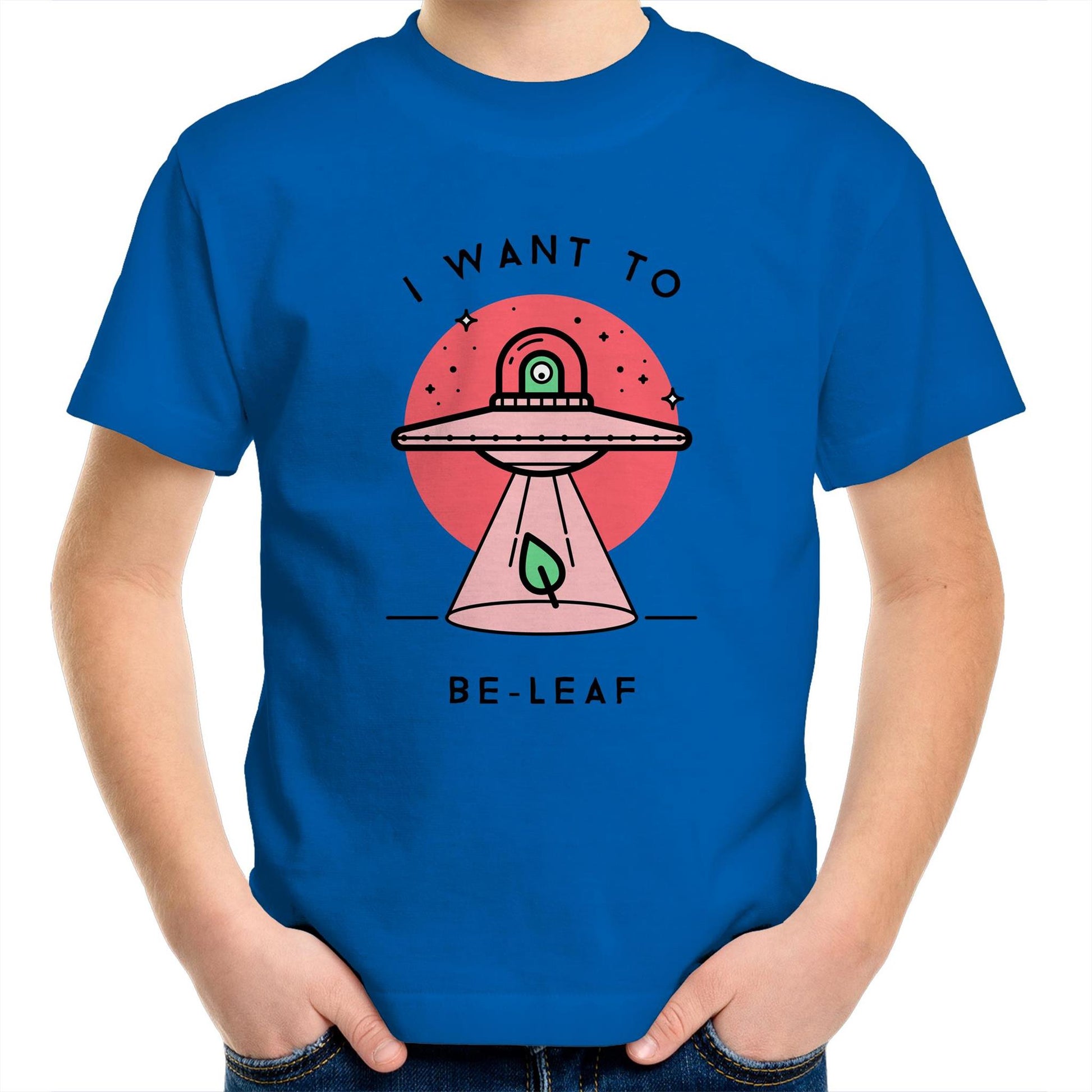 I Want To Be-Leaf, UFO - Kids Youth T-Shirt Bright Royal Kids Youth T-shirt Sci Fi