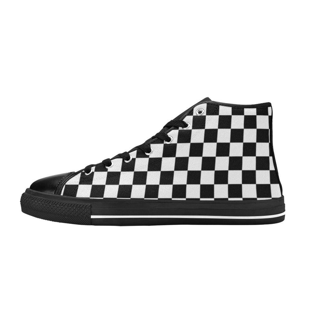 Black And White Checkered - Men's High Top Canvas Shoes