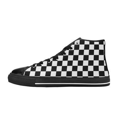 Black And White Checkered - Men's High Top Canvas Shoes