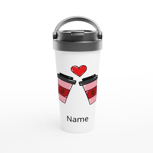 Personalised - Coffee Characters - White 15oz Stainless Steel Travel Mug Personalised Travel Mug customise Globally Fulfilled personalise