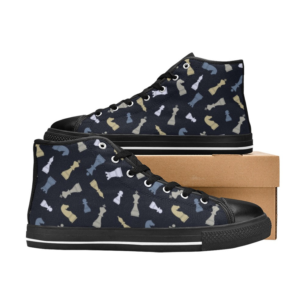 Chess Pattern - Women's High Top Canvas Shoes