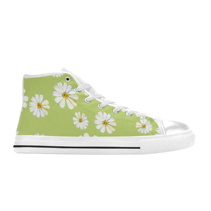 Flowers On Green - Women's High Top Canvas Shoes