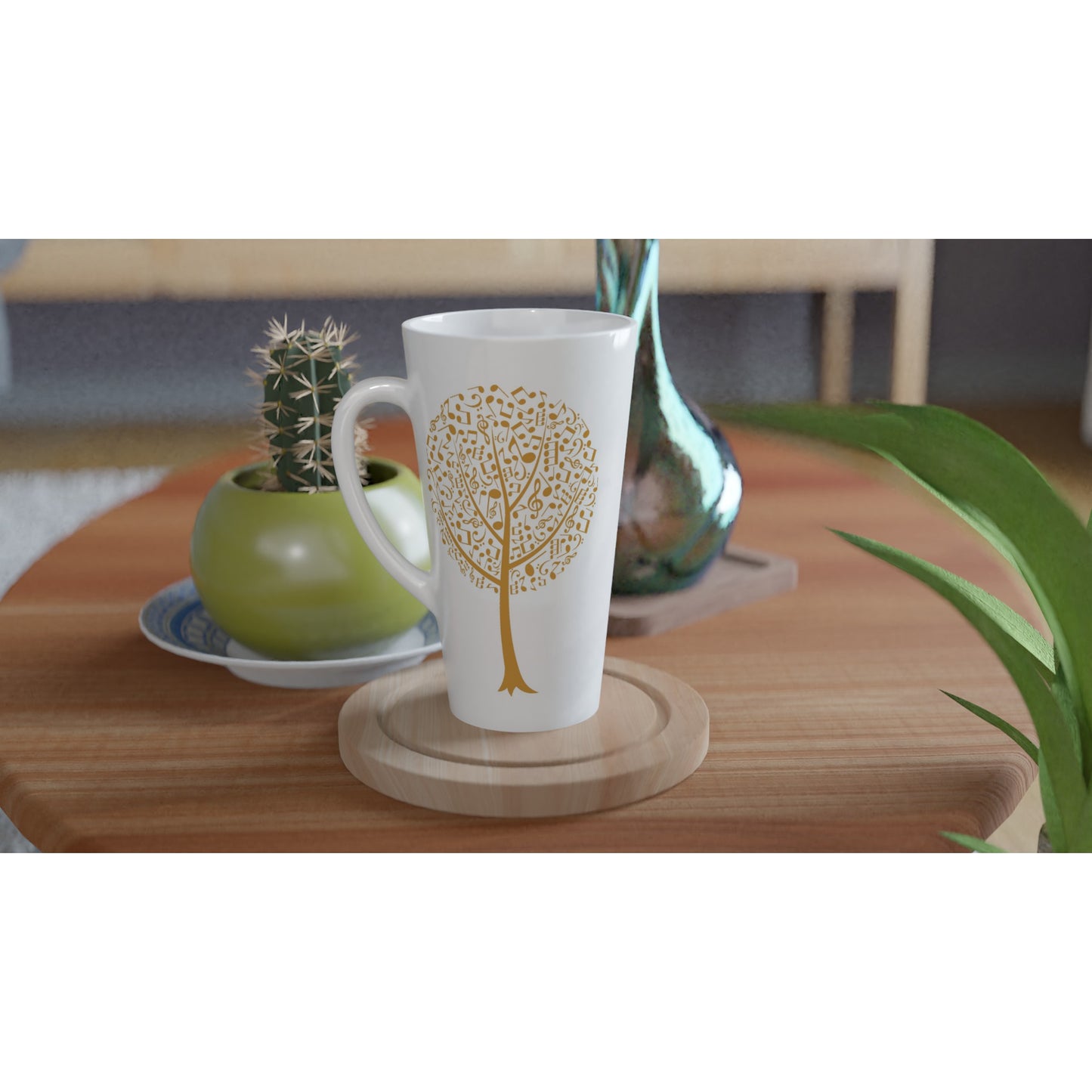 Music Tree - White Latte 17oz Ceramic Mug Latte Mug Music Plants