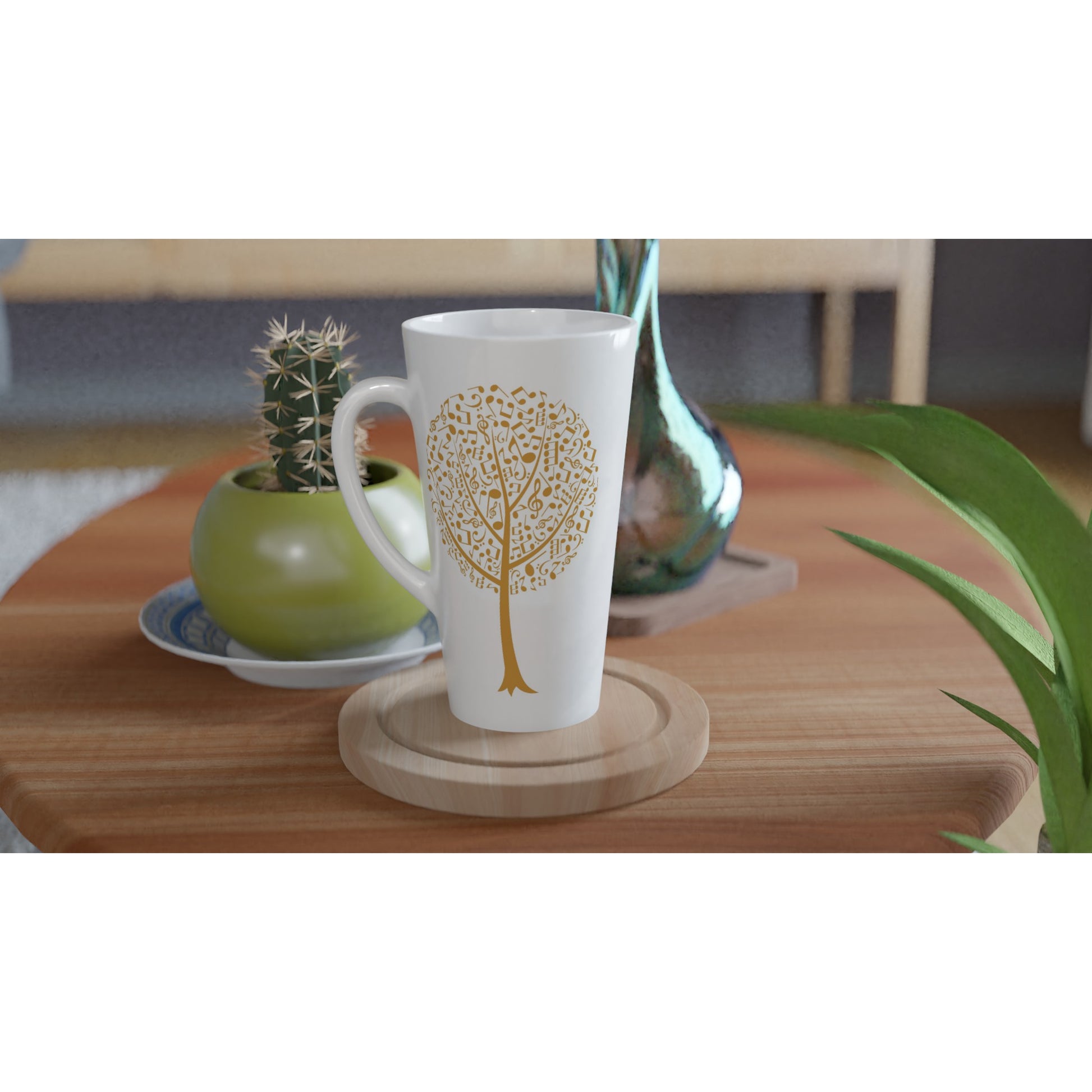 Music Tree - White Latte 17oz Ceramic Mug Latte Mug Music Plants