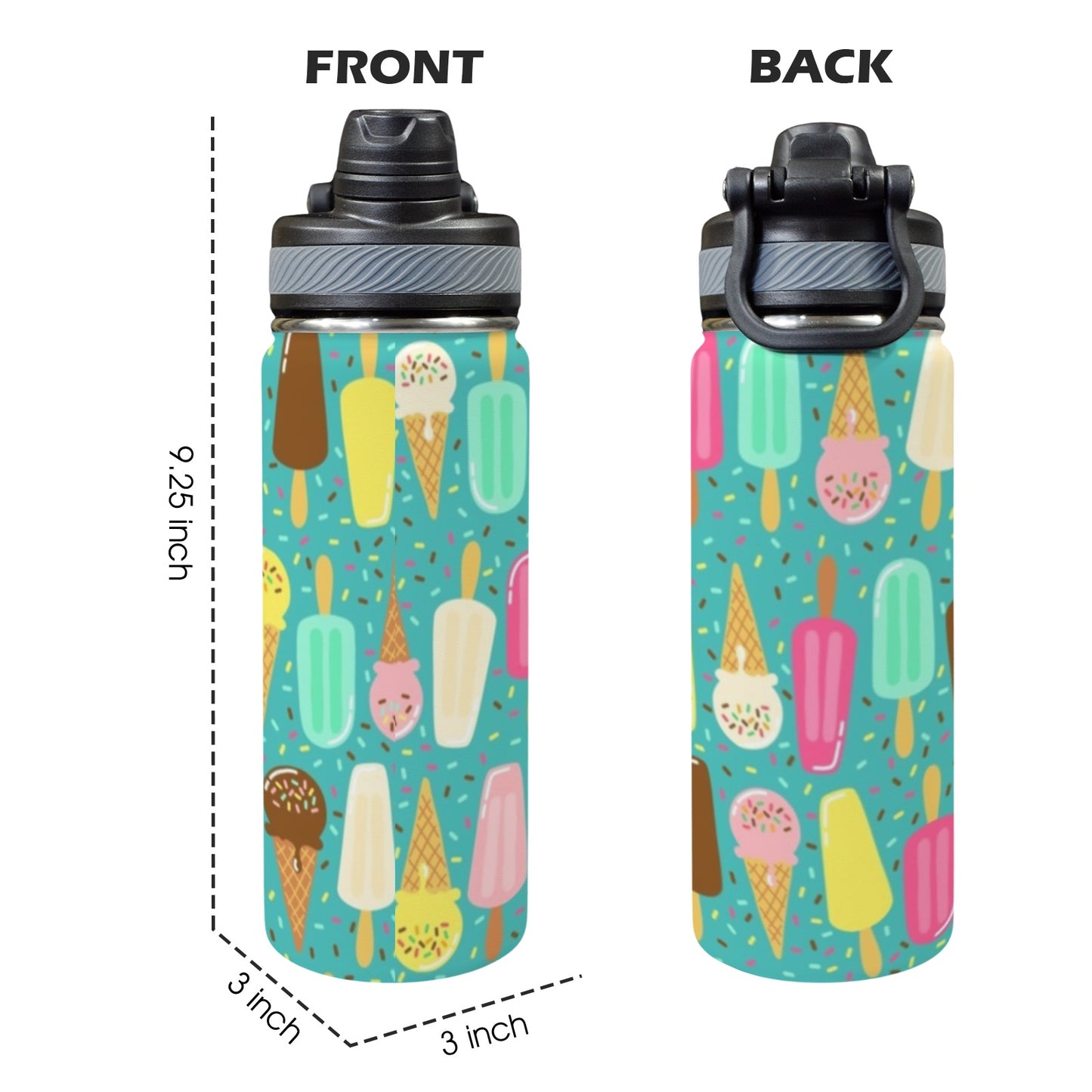 Ice Cream - Insulated Water Bottle with Dual-Use Lid (18oz) Insulated Water Bottle with Dual-Use Lid (18oz) Food Printed Offshore