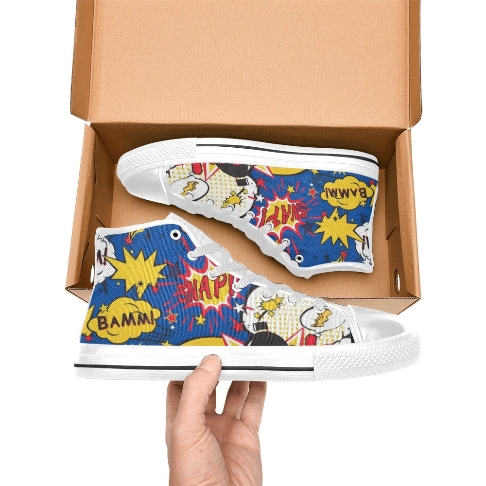 Blue Comic Book - Men's High Top Canvas Shoes