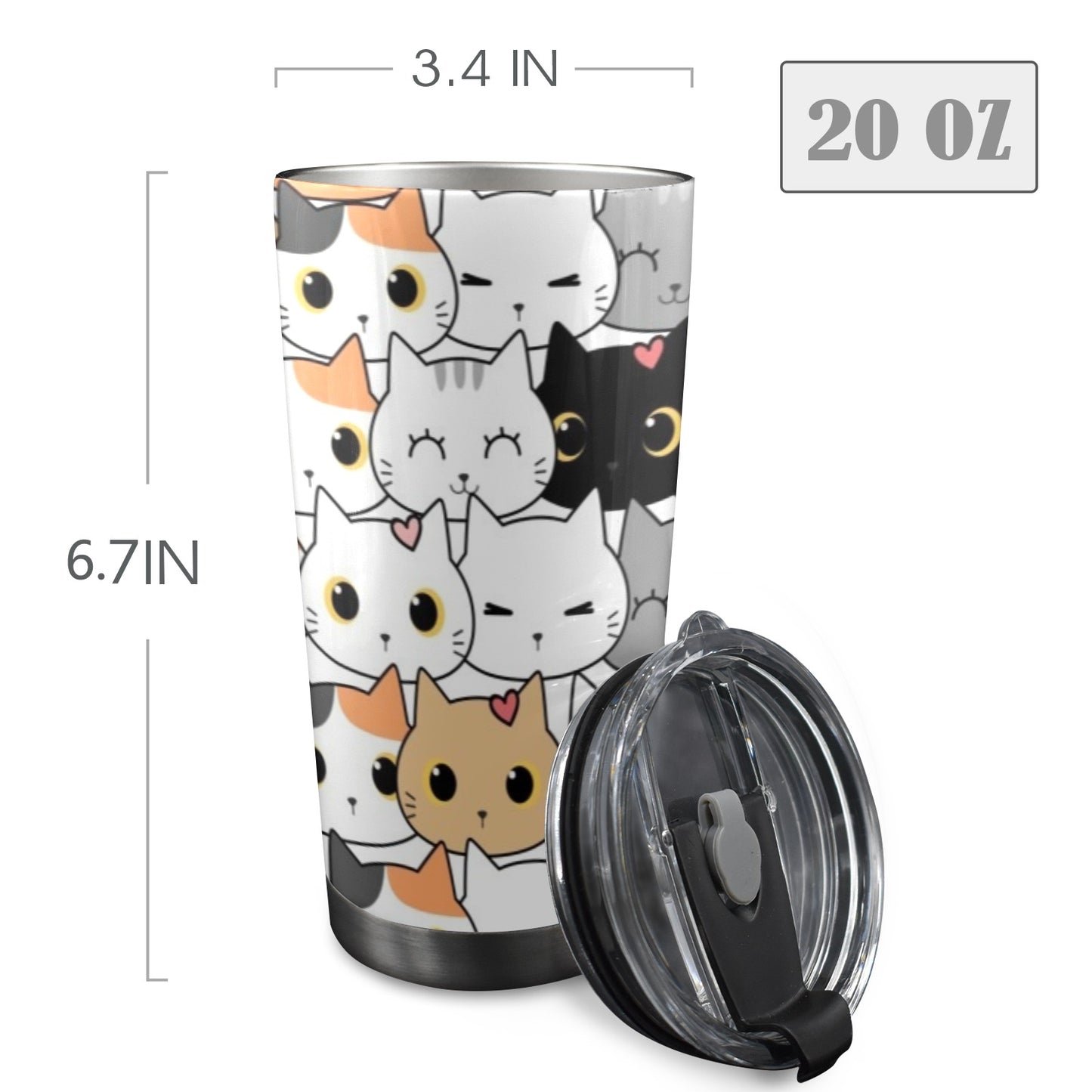 Cute Cartoon Cats - 20oz Travel Mug / Tumbler