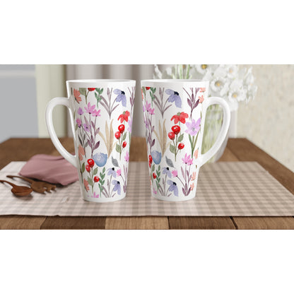 Watercolour Flowers - White Latte 17oz Ceramic Mug Latte Mug Globally Fulfilled Plants