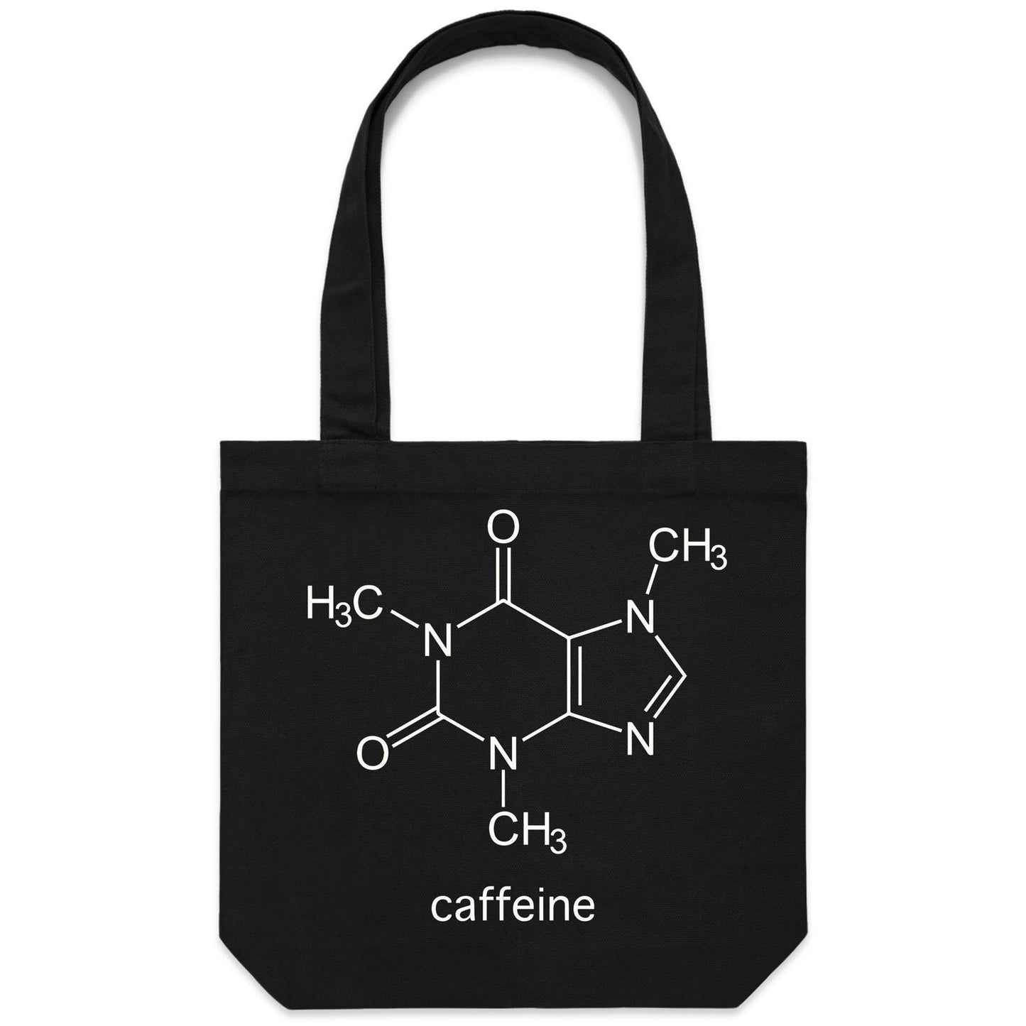 Caffeine Molecule - Canvas Tote Bag Black One Size Tote Bag Coffee Printed In Australia Science