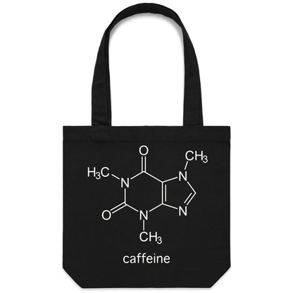 Caffeine Molecule - Canvas Tote Bag Black One Size Tote Bag Coffee Printed In Australia Science