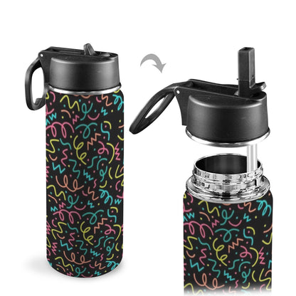 Squiggle Time - Insulated Water Bottle with Straw Lid (18oz) Insulated Water Bottle with Swing Handle Printed Offshore