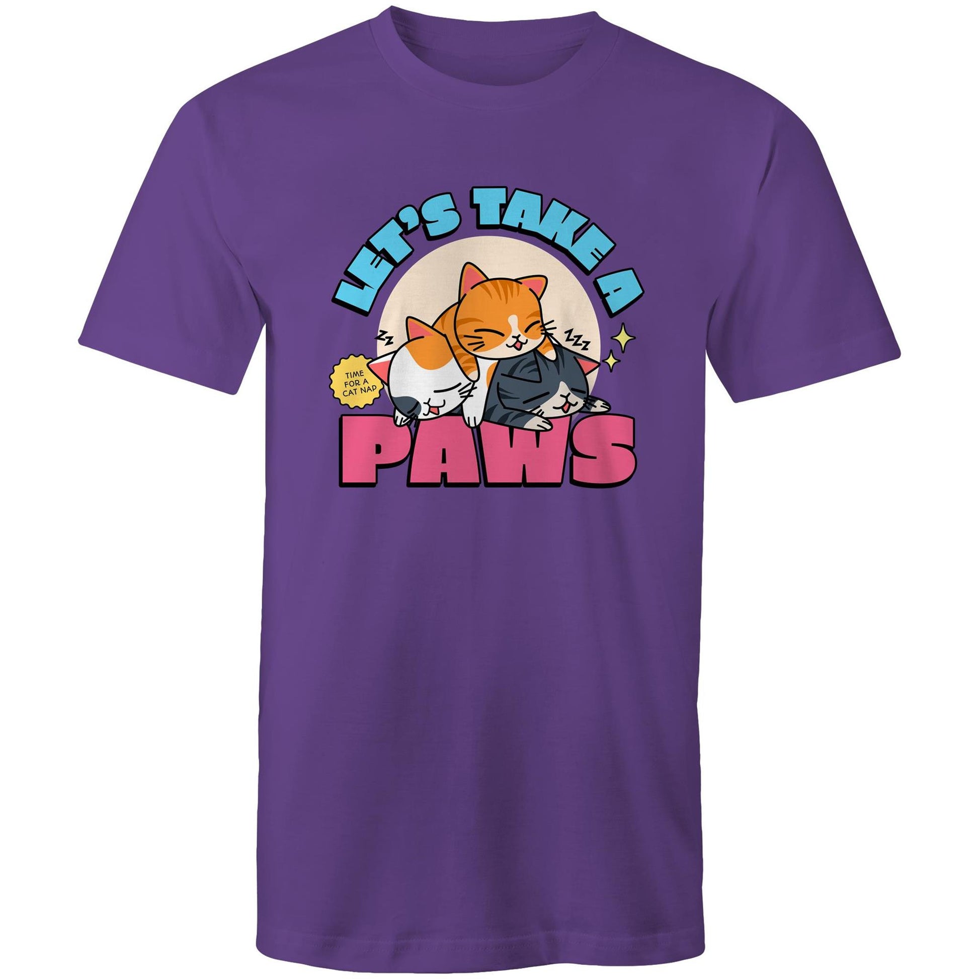 Let's Take A Paws, Time For A Cat Nap - Mens T-Shirt Purple Mens T-shirt animal
