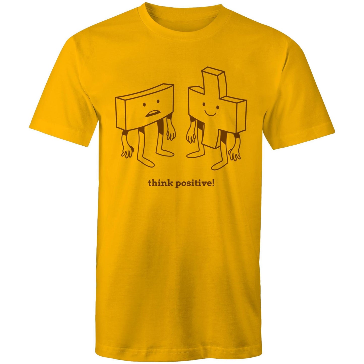 Think Positive, Plus And Minus - Mens T-Shirt Gold Mens T-shirt Maths Motivation
