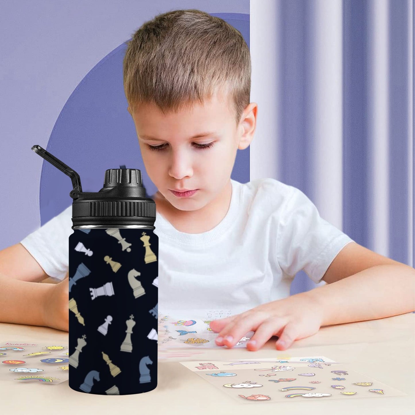 Chess Pattern - Kids Water Bottle with Chug Lid (12 oz)