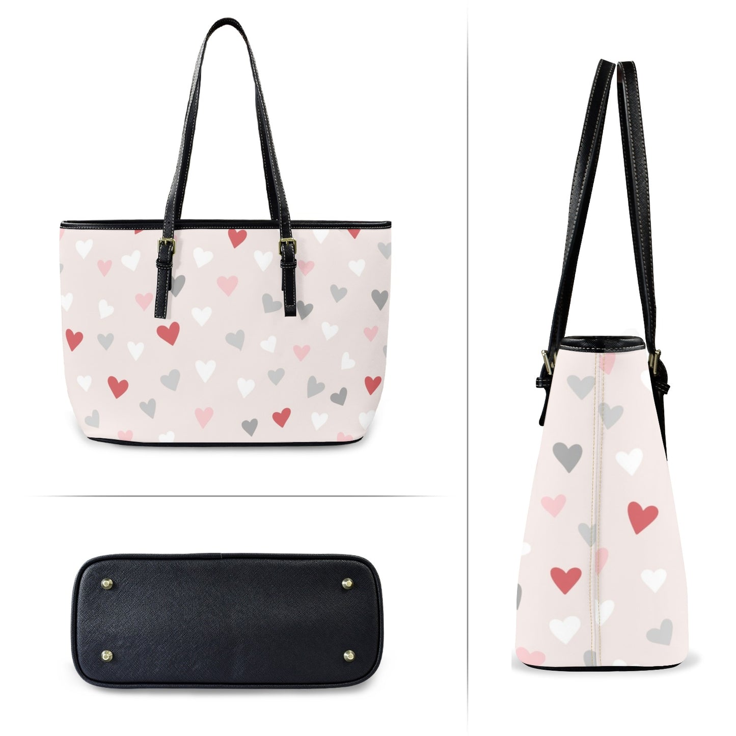 Pretty Hearts - Leather Tote Bag-Large