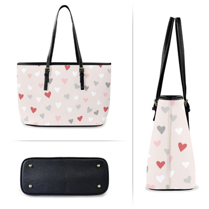 Pretty Hearts - Leather Tote Bag-Large