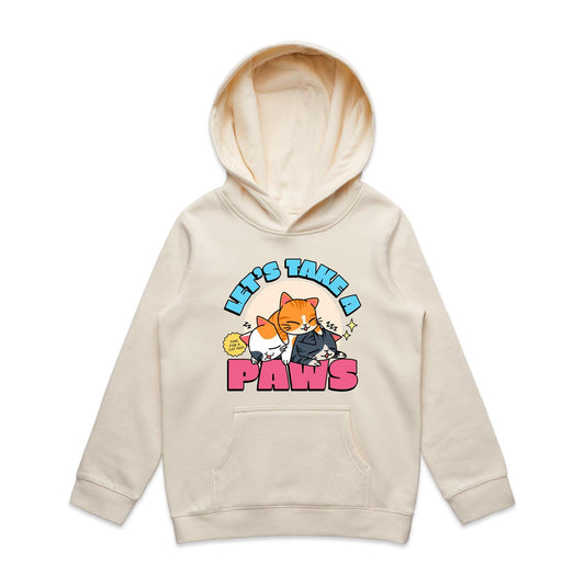 Let's Take A Paws, Time For A Cat Nap - Youth Supply Hood Ecru Kids Hoodie animal