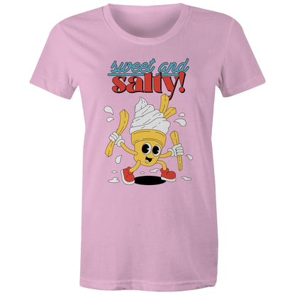 Sweet And Salty, Ice Cream And Fries - Womens T-shirt Pink Womens T-shirt Food Printed In Australia