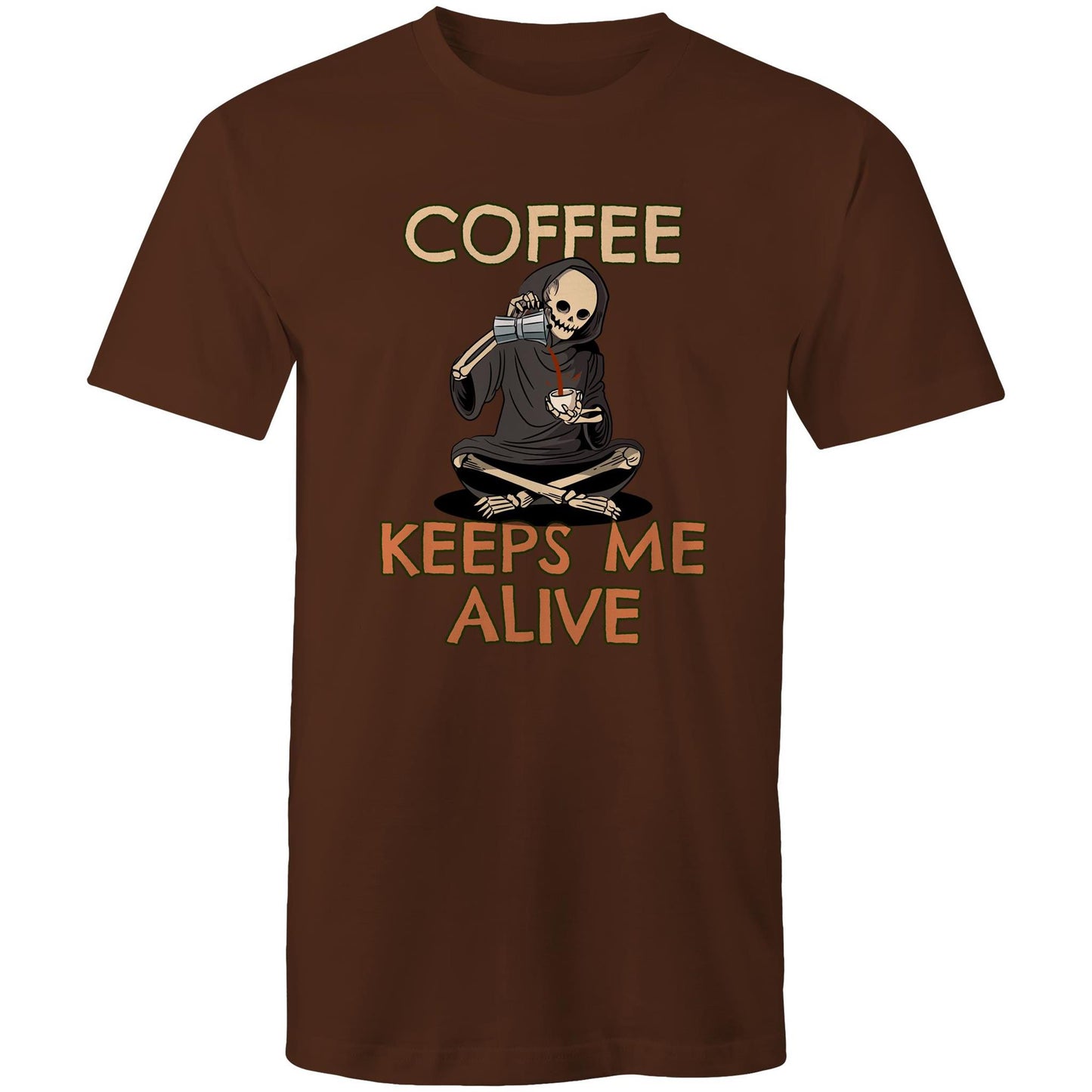Skeleton, Coffee Keeps Me Alive - Mens T-Shirt Dark Chocolate Mens T-shirt Coffee