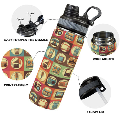 Retro Life - Insulated Water Bottle with Dual-Use Lid (18oz)