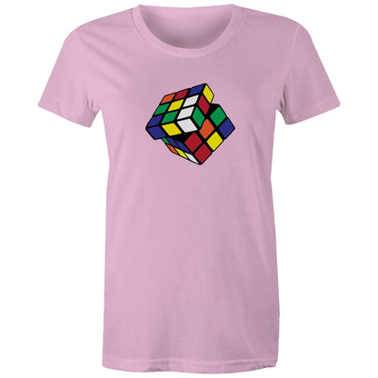 Cube - Womens T-shirt Pink Womens T-shirt Games Printed In Australia