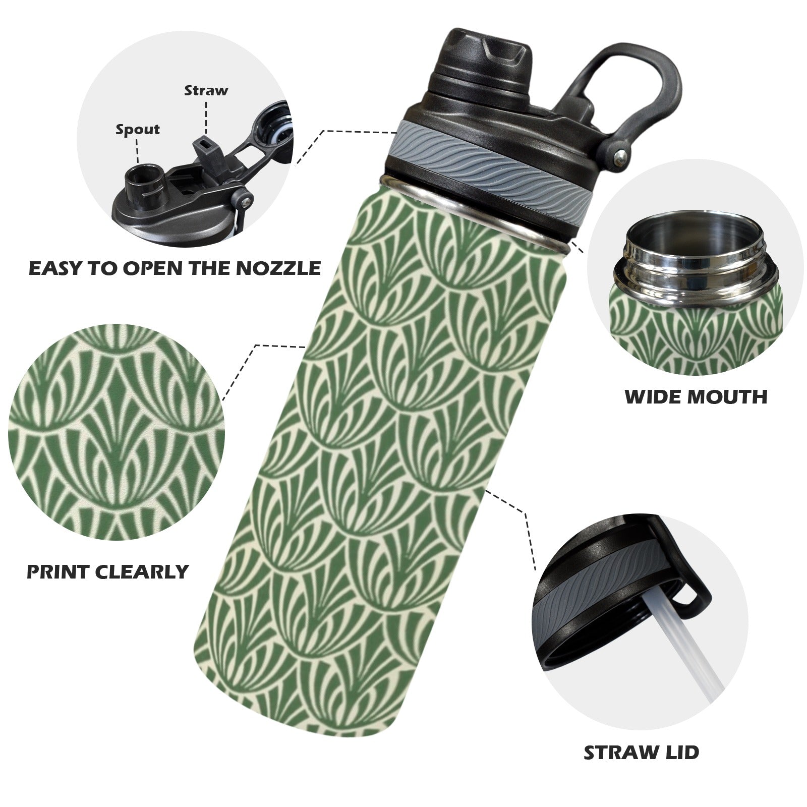 Green Pattern - Insulated Water Bottle with Dual-Use Lid (18oz) Insulated Water Bottle with Dual-Use Lid (18oz) Printed Offshore