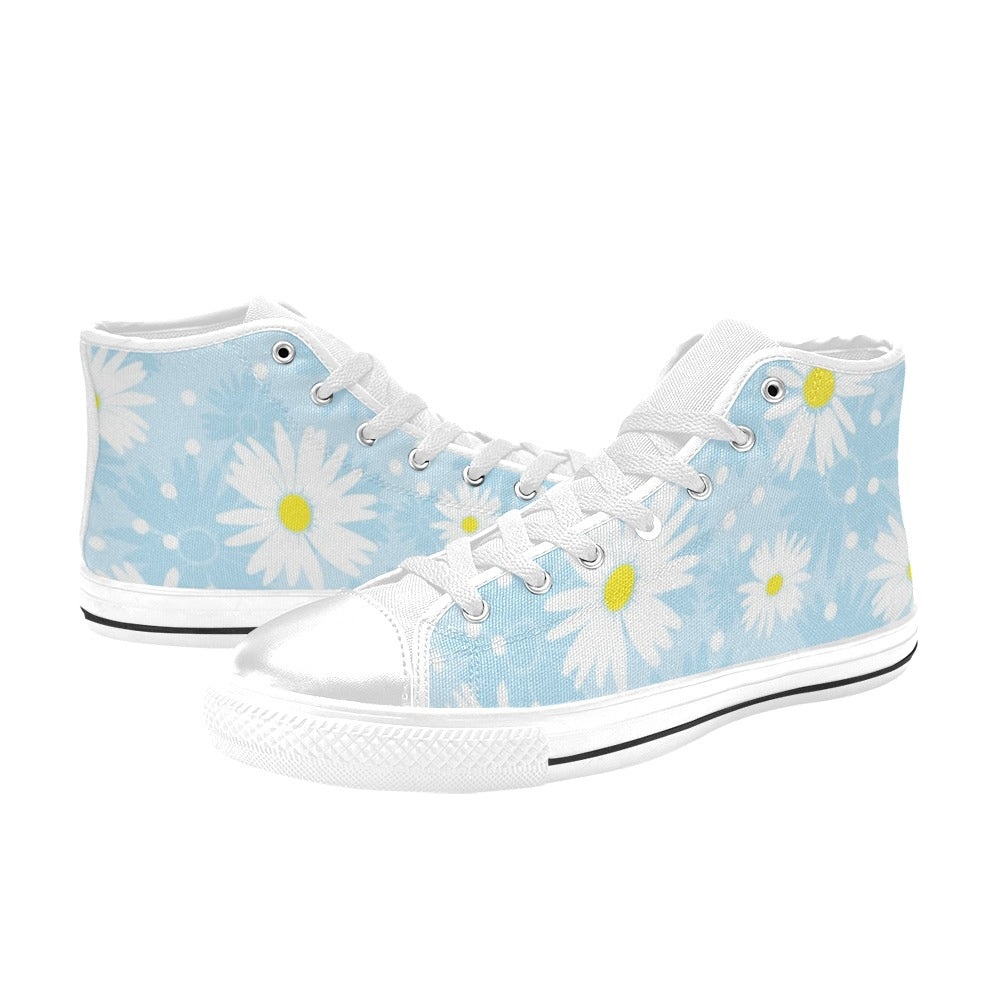 Camomile Flower On Blue - Women's High Top Canvas Shoes