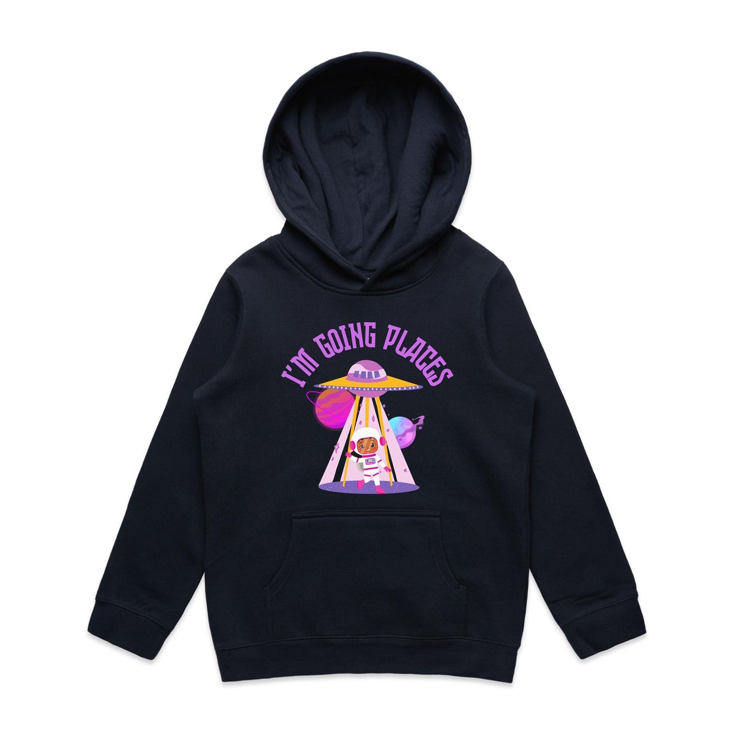 UFO, I'm Going Places - Youth Supply Hood Navy Kids Hoodie Sci Fi