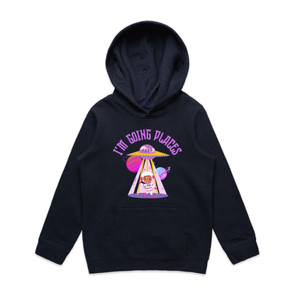 UFO, I'm Going Places - Youth Supply Hood Navy Kids Hoodie Sci Fi