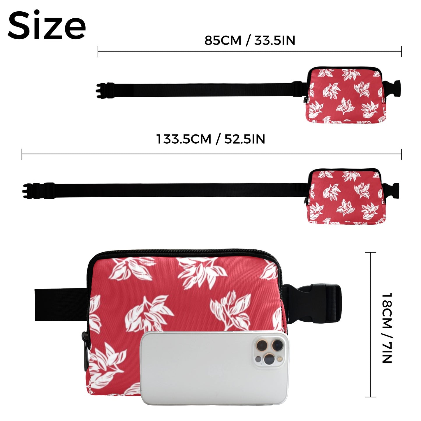 Red Retro Foliage, Hawaiian Flower - Belt Bag