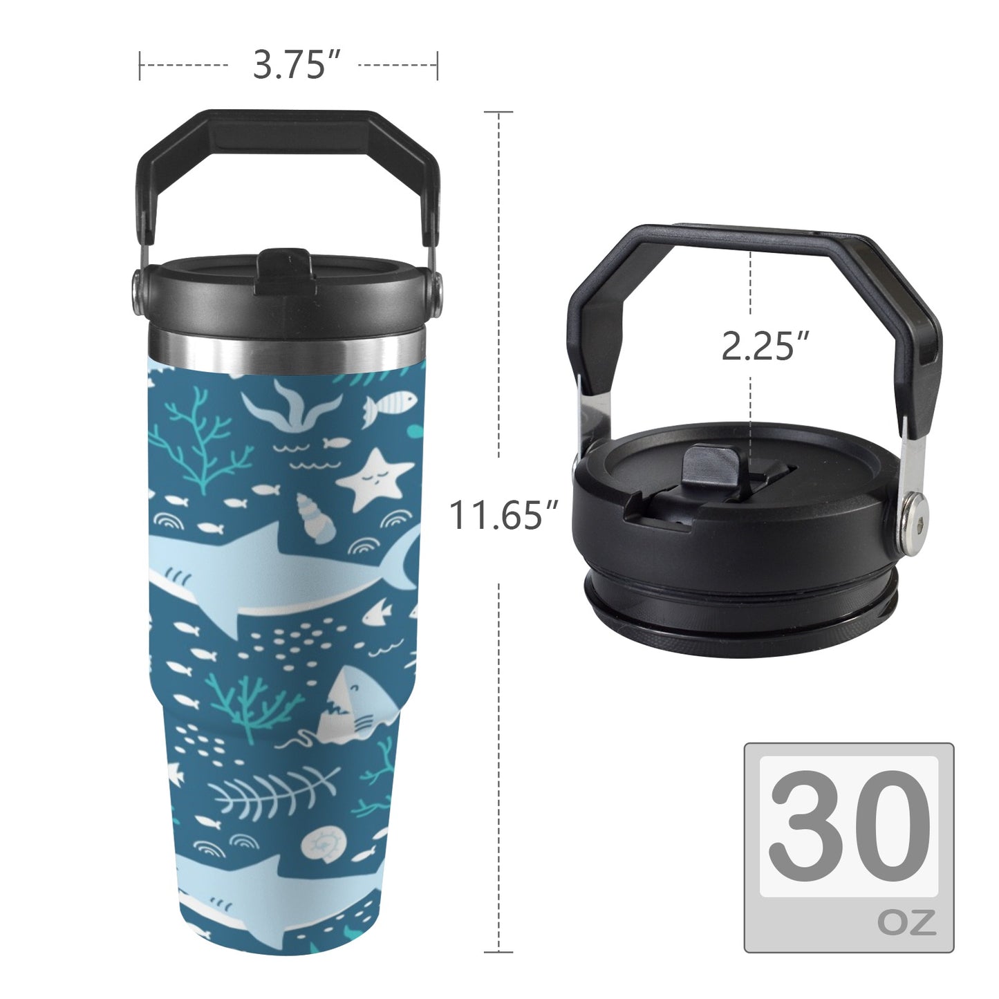 Cute Sharks - 30oz Tumbler with Top Handle