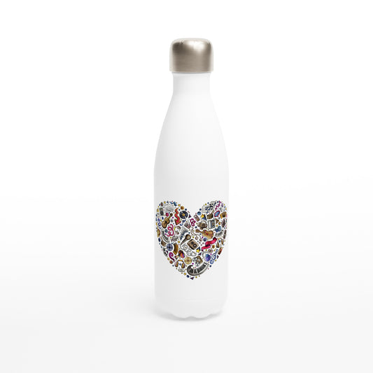 Heart Music - White 17oz Stainless Steel Water Bottle Default Title White Water Bottle Globally Fulfilled Love Music