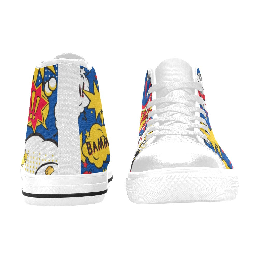 Blue Comic Book - Men's High Top Canvas Shoes