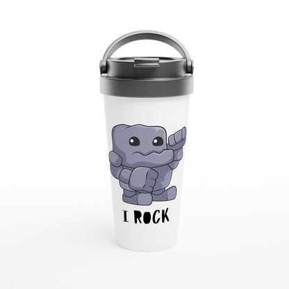 I Rock - White 15oz Stainless Steel Travel Mug Default Title Travel Mug Globally Fulfilled Music