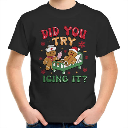 Funny Gingerbread, Did You Try Icing It - Kids Youth T-Shirt Black Kids Christmas T-shirt Christmas Printed In Australia