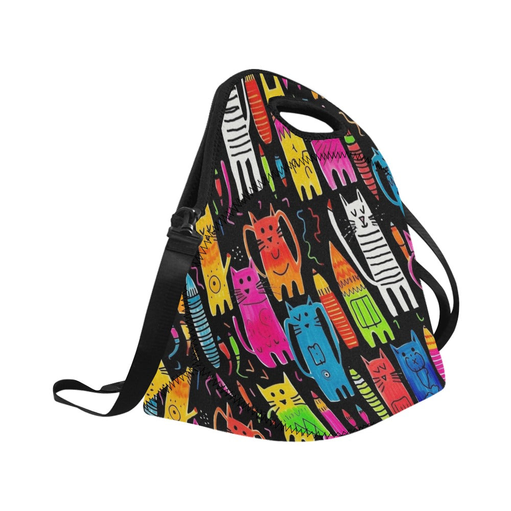 Colourful Cats - Neoprene Lunch Bag/Large Neoprene Lunch Bag/Large animal Printed Offshore