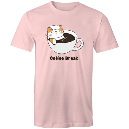 Cat Coffee Break - Mens T-Shirt Pink Mens T-shirt animal Coffee